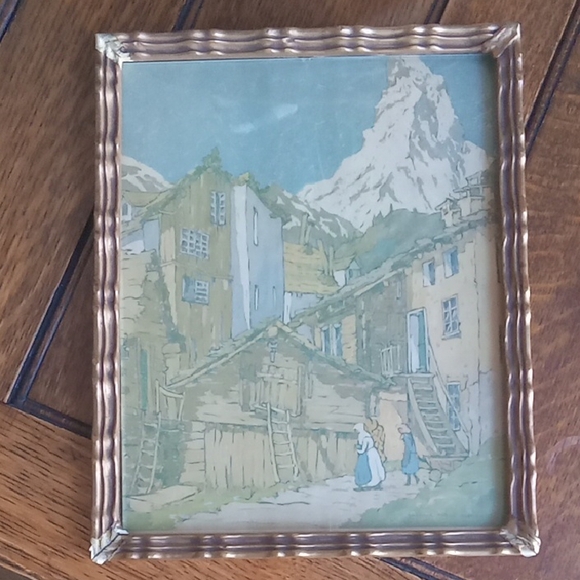 Other - Vintage Swiss Framed Mountain Village Art